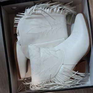White Fringe Western Boots